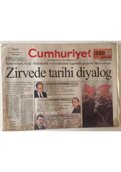 Cumhuriyet Gazetesi 13 Mart 2003 - Zirvede Tarihi Diyalog GZ31278