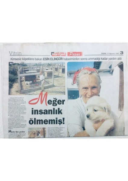 Hürriyet Gazetesi Pazar Eki 17 Ağustos 1997 - Meğer Insanlık Ölmemiş GZ43388