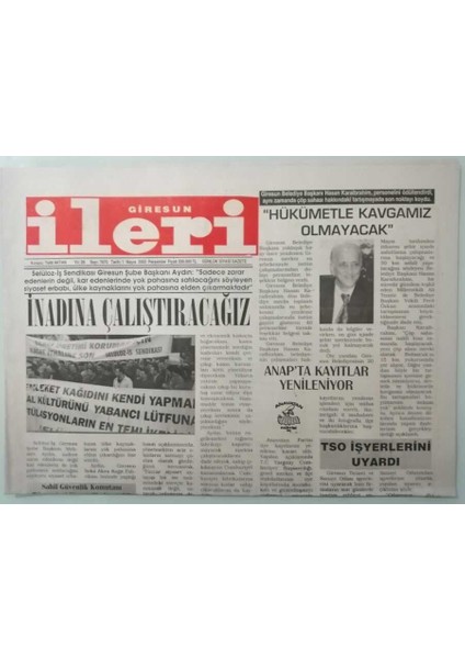 Giresun Ileri Gazetesi 1 Mayıs 2003 Hükümetle Kavgamız Olmayacak -GZ33311