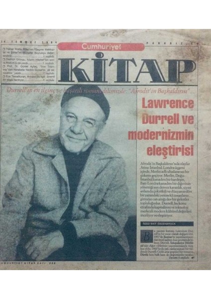 Cumhuriyet Gazetesi Kitap Eki - 14 Temmuz 1994 - Lawrence Durrell ve Modernizmin Eleştirisi GZ43486