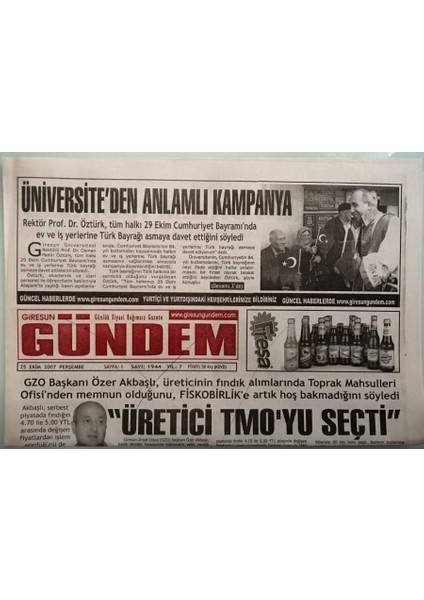 Giresun Gündem Gazetesi 25 Ekim 2007 Bulancakta Kaza 2 Yaralı - Isveçle Turizm Işbirliği - GZ44463