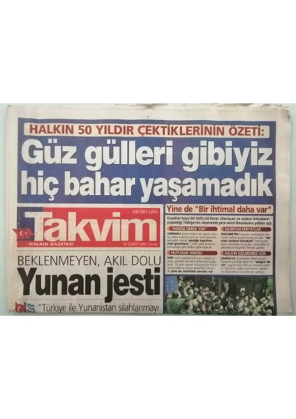 Takvim Gazetesi 23 Şubat 2001 Kemal Sunalın Kabri Yer Değiştirdi -GZ44506
