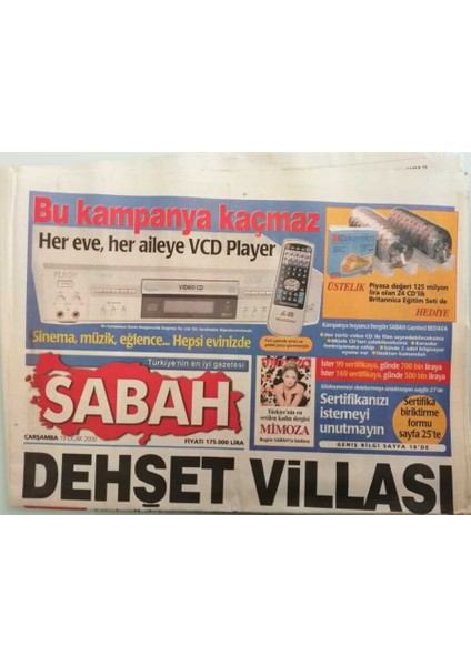 Sabah Gazetesi 19 Ocak 2000 Bahçeliadalet Tecelli Edecek - Savcı Savaşın Faziletsavaşı -GZ44483 fiyatları