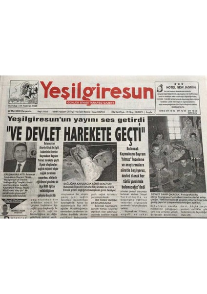 Yeşil Giresun Gazetesi 22 Mart 2006-SHP ve Dspden Nevruz Mesajı GZ45720