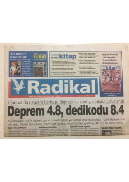 Radikal Gazetesi 1 Mart 2002 - Deprem 4.8 Dedikodu 8.4 GZ47171