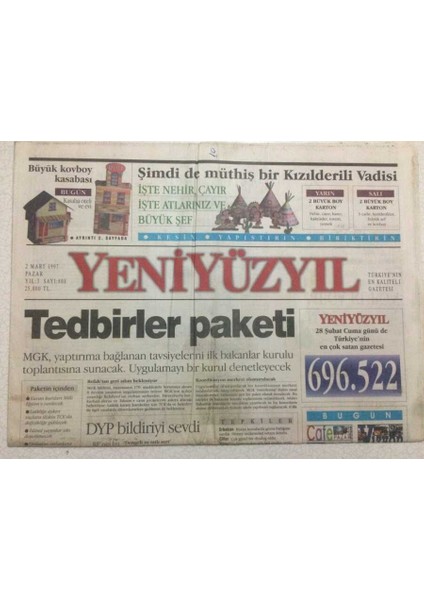 Yeni Yüzyıl Gazetesi 2 Mart 1997 - Mgkdan Tedbirler Paketi GZ47292