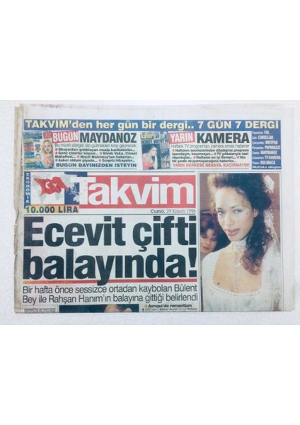 Takvim Gazetesi - 29 Kasım 1996 - Ecevit Çifti Balayında GZ46414