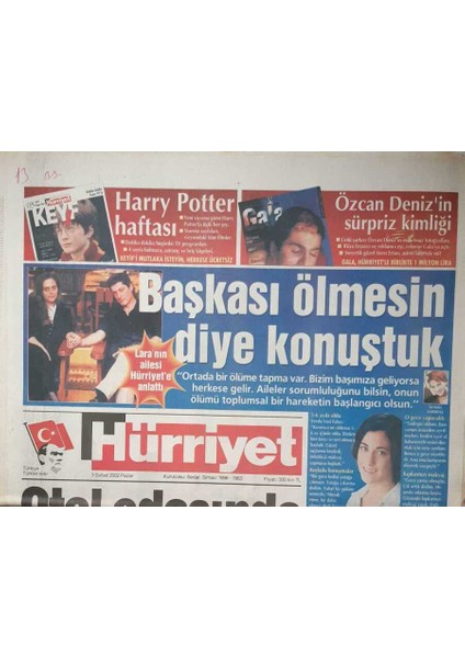 Hürriyet Gazetesi 3 Şubat 2002-İNTIHAR Tarikatları 5 Yıldır Türkiyede GZ45754