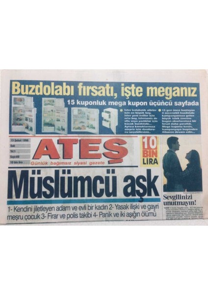 Ateş Gazetesi 13 Şubat 1996 - Müslümcü Aşk GZ47684