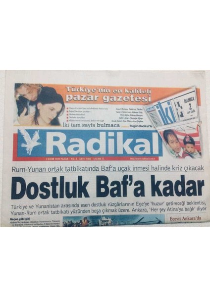 Radikal Gazetesi 3 Ekim 1999 - Dostluk Bafa Kadar GZ47666