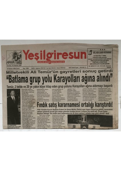 Yeşilgiresun Gazetesi 18 Haziran 2004 - Samsundan Sarpa Demiryolu GZ5234