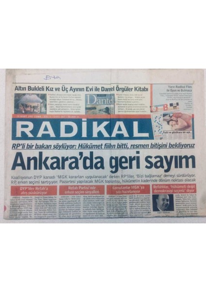 Radikal Gazetesi - 28 Mart 1997 - Ankarada Geri Sayım GZ46767