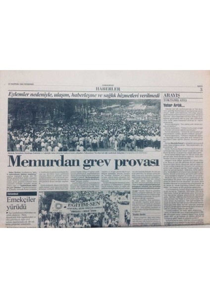 Cumhuriyet Gazetesi 22 Haziran 1995 - Memurdan Grev Provası GZ47533