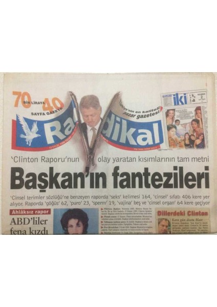 Radikal Gazetesi 13 Eylül 1998 - Başkan Clintonun Fantezileri GZ50656