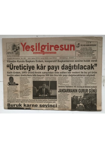 Yeşilgiresun Gazetesi 16 Haziran 2004 - Yarım Günlük Fuar GZ5236
