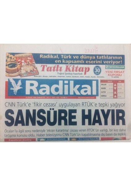 Radikal Gazetesi - 19 Şubat 2000 - Sansüre Hayır GZ46779