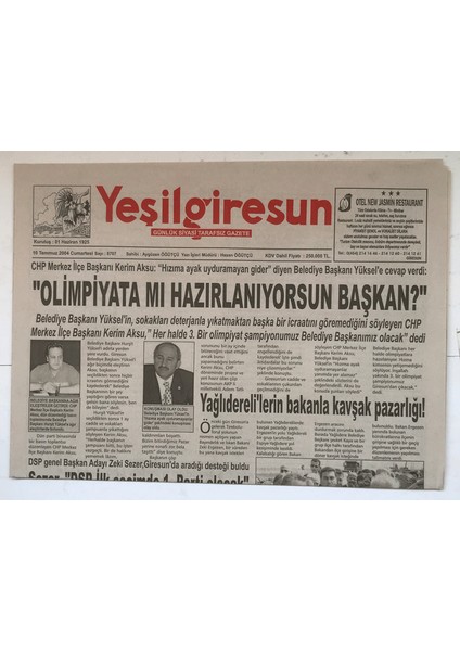 Yeşilgiresun Gazetesi 10 Temmuz 2004 - Sokakta Bomba Paniği GZ5366