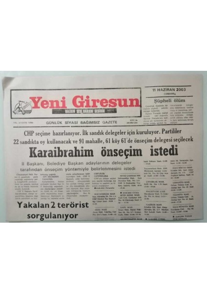 Yeni Giresun Gazetesi 11 Haziran 2003 Ihracatta Tonaj Arttı Gelir Düştü -GZ33291