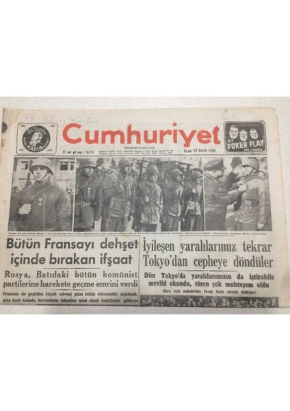 Cumhuriyet Gazetesi 22 Aralık 1950 - Iyileşen Yaralılarımız Tekrar Tokyodan Cepheye Döndüler GZ52673