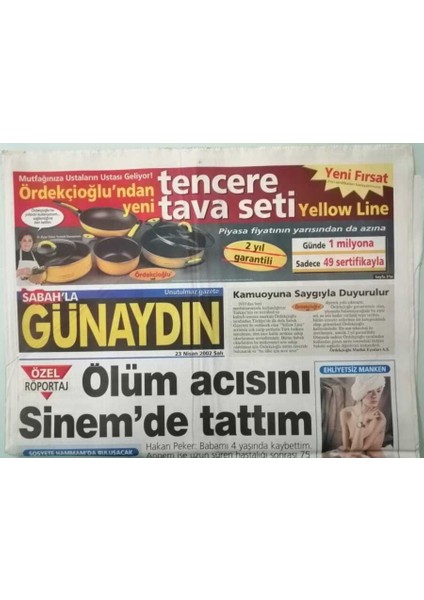 Sabah Gazetesi Günaydın Eki 23 Nisan 2002 Hakan Peker Kafayı Üşütmekten Korkuyorum -GZ37362