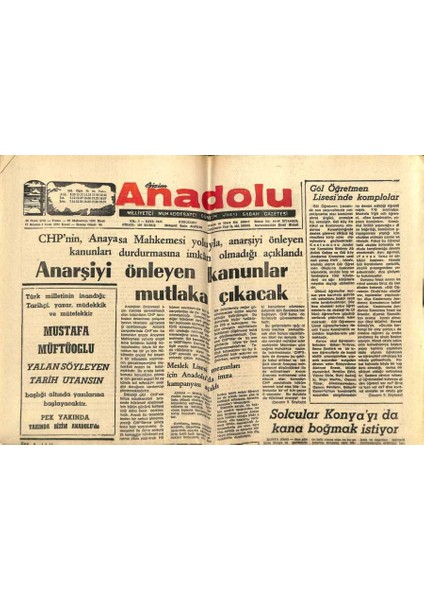 Anadolu Gazetesi 30 Ocak 1976 - Anarşiyi Önleyen Kanunlar Mutlaka Çıkacak GZ66875 fiyatları