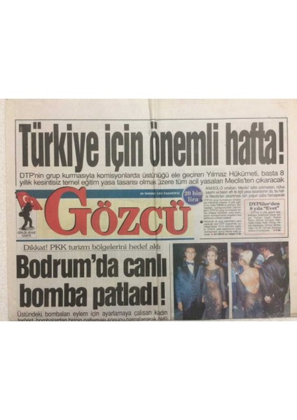 Gözcü Gazetesi 28 Temmuz 1997 - Bodrumda Canlı Bomba Patladı GZ35953
