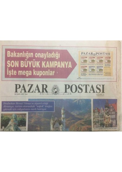 Posta Gazetesi Pazar Postası Eki 30 Eylül 1997 - Almaya Turistini Arıyor GZ38642