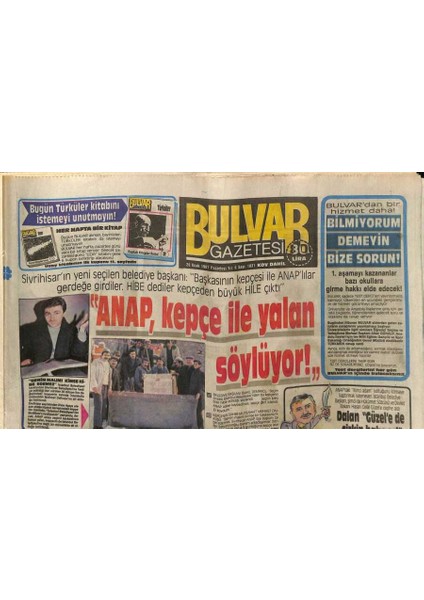 Bulvar Gazetesi 26 Ocak 1987 - Anap , Kepçe Ile Yalan Söylüyor ! GZ62590