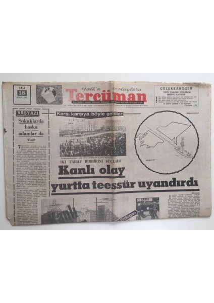 Tercüman Gazetesi 18 Şubat 1969 - Kanlı Olay Yurtta Teessür Uyandırdı GZ6347