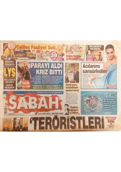 Sabah Gazetesi 26 Haziran 2010 - Teröristleri Asla Affetmeyiz, Pkknın Karadeniz Timine Baskın GZ40209