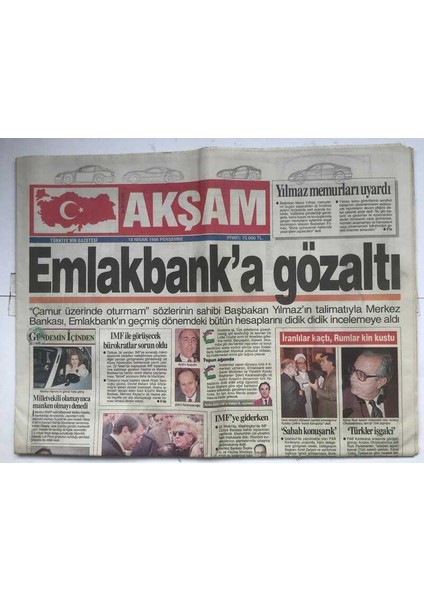 Akşam Gazetesi 18 Nisan 1996 - Barzaniden Mite Elçi GZ7103 fiyatları