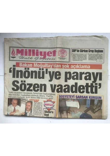 Milliyet Halk Gazetesi 22 Eylül 1993 - 21 Milyarlık Alo Bilmecesi GZ7106