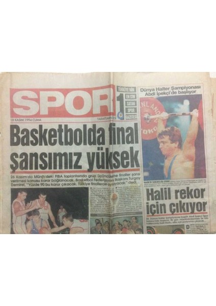 Spor Gazetesi 18 Kasım 1994 - Basketbolda Final Şansımız Yüksek GZ38648