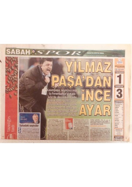 Sabah Gazetesi Spor Eki 29 Kasım 2009 - Yılmaz Paşadan Ince Ayar GZ40284