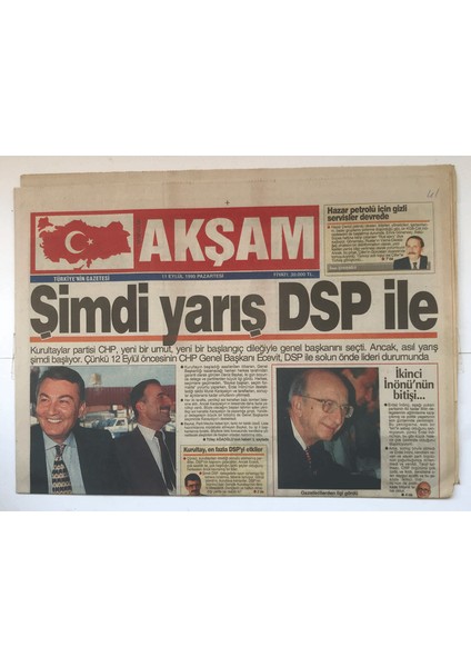 Akşam Gazetesi 11 Eylül 1995 - Türkiyenin Kaderi Delegelerin Elinde GZ5594 fiyatları
