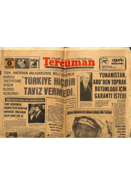 Tercüman Gazetesi 1 Nisan 1976 - Türk - Amerikan Anlaşmasının , Milli Güvenlik Kurulu Tavsiyesine Uygun Olduğu Açıklandı GZ65681 fiyatları