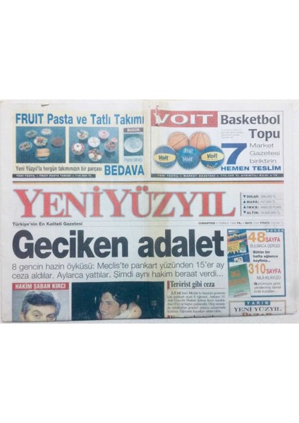 Yeni Yüzyıl Gazetesi 4 Temmuz 1998 - Geciken Adalet GZ41601