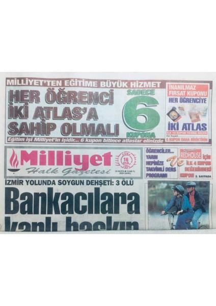 Milliyet Gazetesi 16 Eylül 1994 - Bankacılara Kanlı Baskın GZ43060
