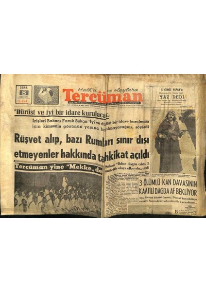 Tercüman Gazetesi 8 Nisan 1966 - Rüşvet Alıp Bazı Rumları Sınır Dışı Etmeyenlere Tahkikat Açıldı GZ54698