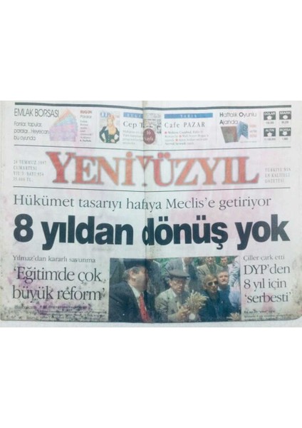 Yeni Yüzyıl Gazetesi 26 Temmuz 1997 - 8 Yıldan Dönüş Yok GZ43235