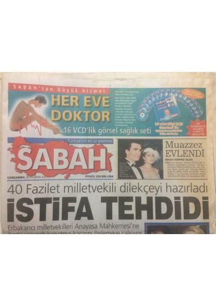 Sabah Gazetesi 20 Haziran 2001 - 40 Fazilet Milletvekili Dilekçeyi Hazırladı,istifa Tehtidi GZ38510