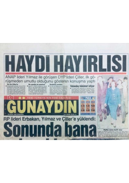 Günaydın Gazetesi 24 Ocak 1996 - Erbakan Yılmaz ve Çillere Yüklendi Sonunda Bana Gelecekler GZ40965
