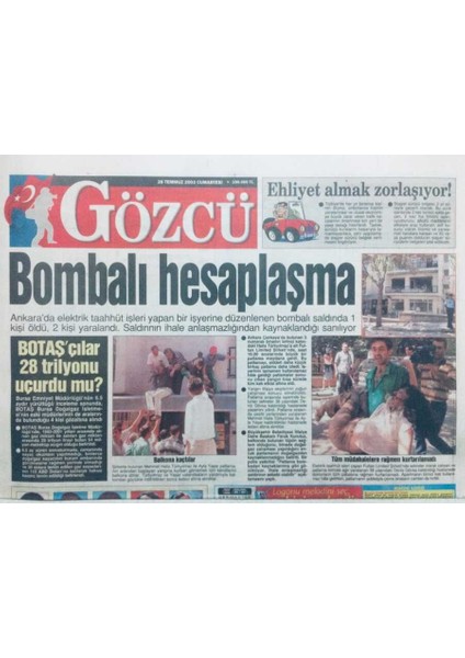 Gözcü Gazetesi 26 Temmuz 2003 - Bombalı Hesaplaşma GZ43170 fiyatları