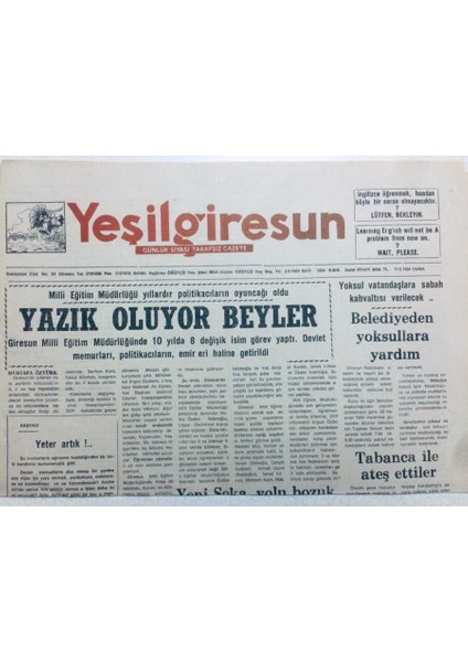 Yeşil Giresun Gazetesi 17 Haziran 1994 - Shp Anayasa Değişikliği Için Destek Istiyor GZ41099