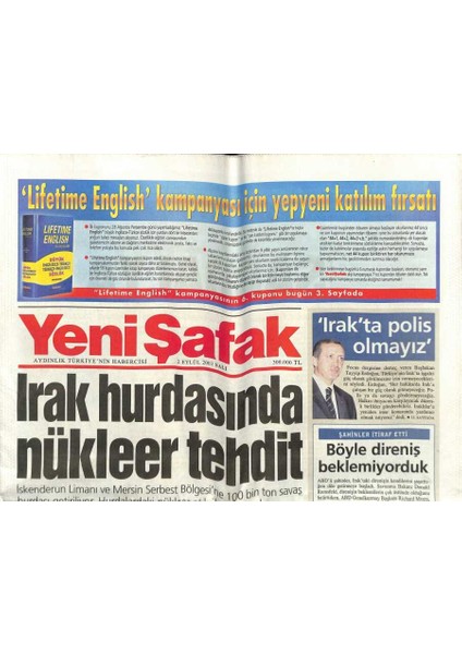Yeni Şafak Gazetesi 2 Eylül 2003 - Irak Hurdasında Nükleer Tehdit GZ61409 fiyatları