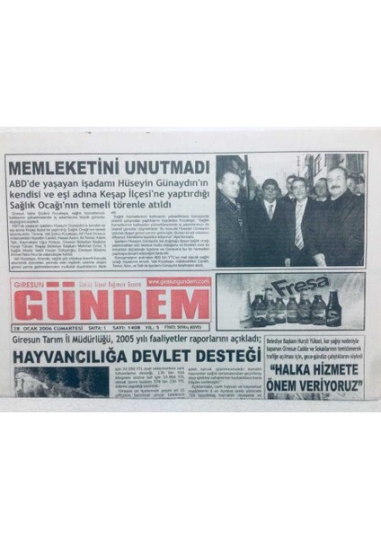 Giresun Gündem Gazetesi 28 Ocak 2006 - Hayvancılığa Devlet Desteği GZ41649