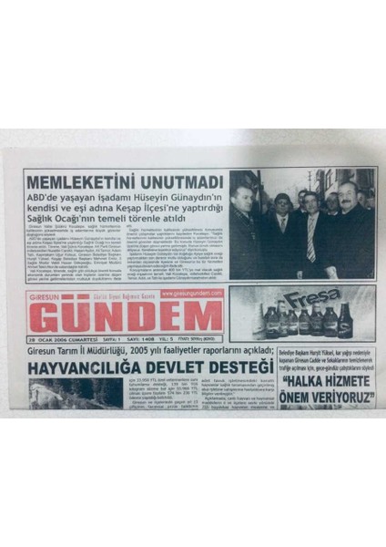Giresun Gündem Gazetesi 28 Ocak 2006 - Hüseyin Günaydın Memleketini Unutmadı GZ41650
