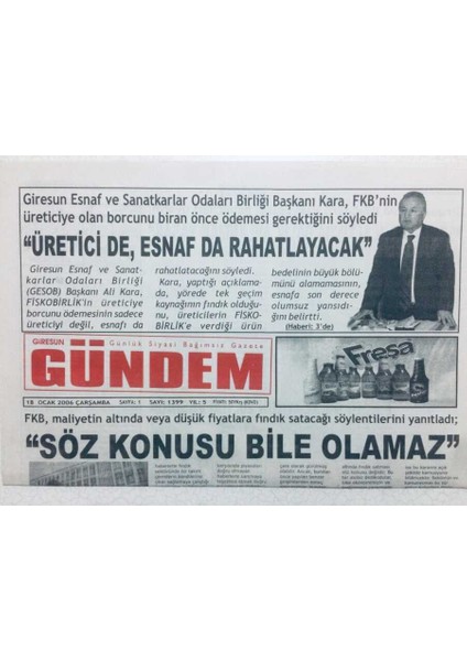 Giresun Gündem Gazetesi 18 Ocak 2006 - Söz Konusu Bile Olamaz GZ41653