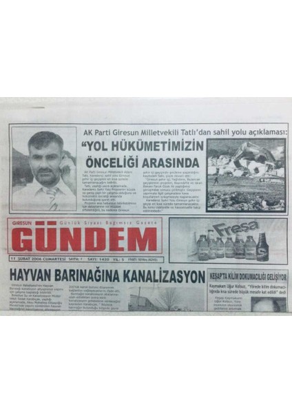Giresun Gündem Gazetesi 11 Şubat 2006 - Tireboluda Cinayet GZ41375