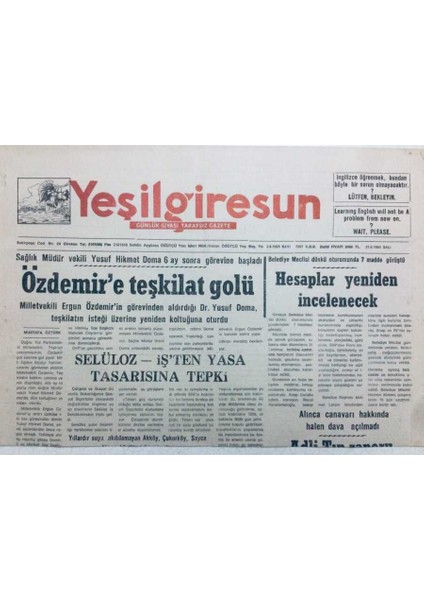 Yeşil Giresun Gazetesi 21 Haziran 1994 - Özdemire Teşkilat Golü GZ41106